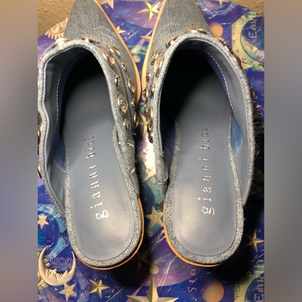 Embellished Denim Wedge Mules size 6.5 - Picture 11 of 15